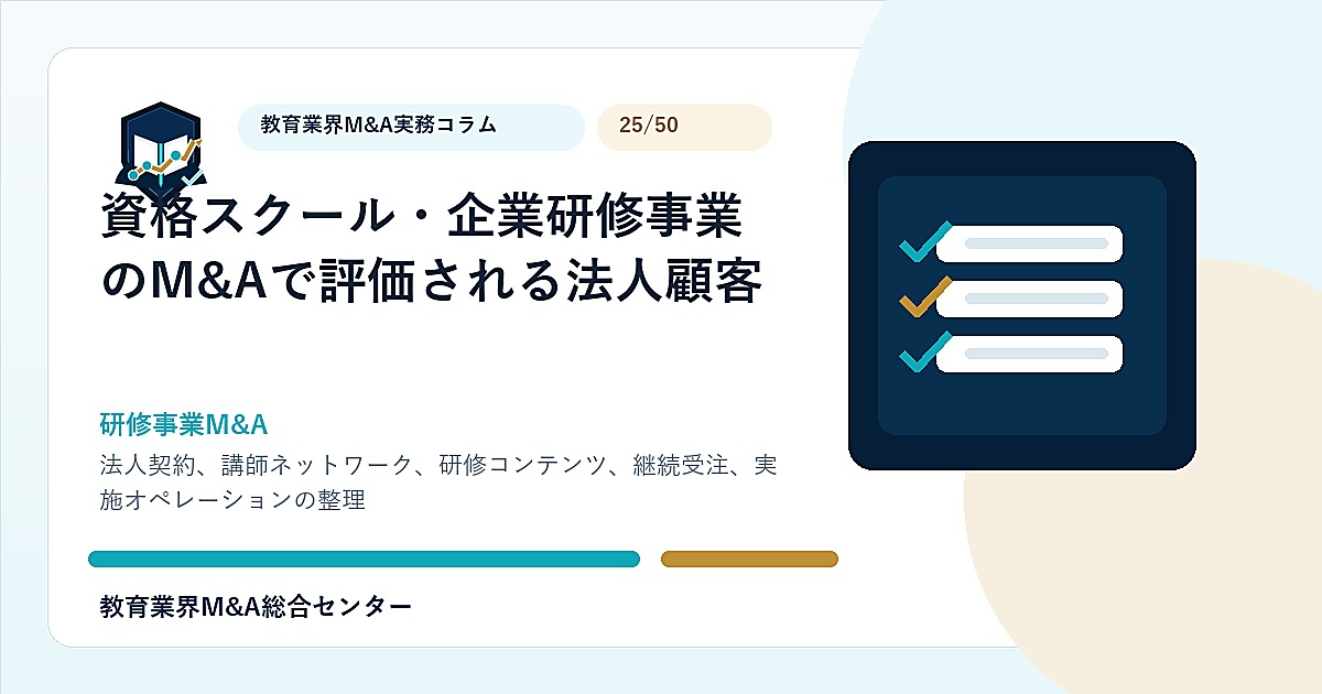 資格スクール・企業研修事業のM&Aで評価される法人顧客のアイキャッチ画像