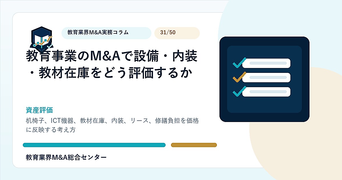 教育事業のM&Aで設備・内装・教材在庫をどう評価するかのアイキャッチ画像