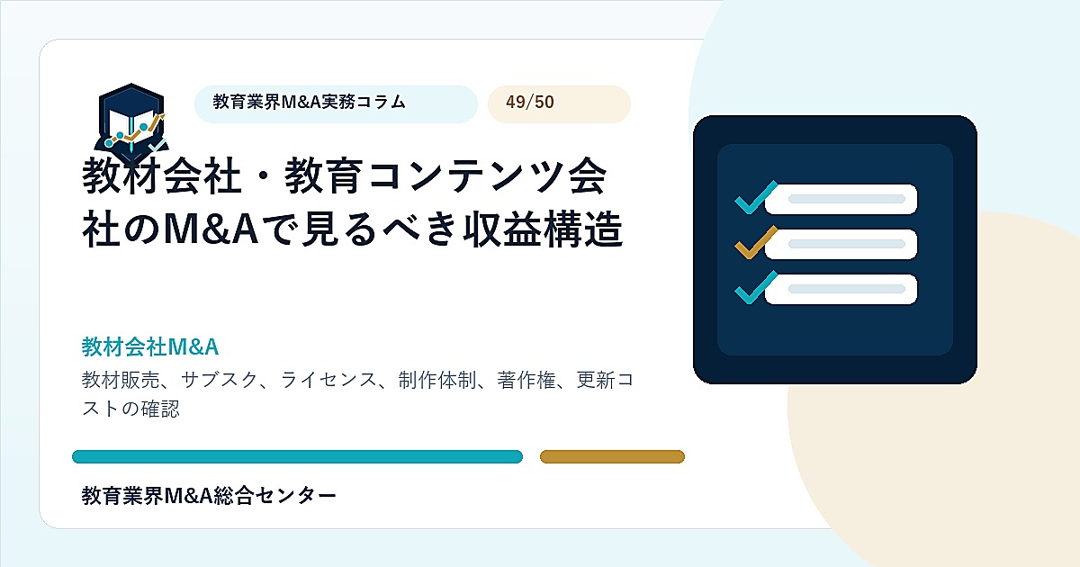 教材会社・教育コンテンツ会社のM&Aで見るべき収益構造のアイキャッチ画像