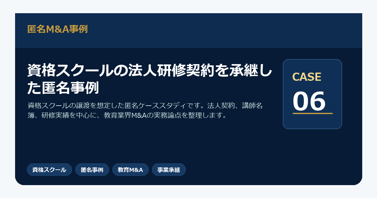資格スクールの法人研修契約を承継した匿名事例