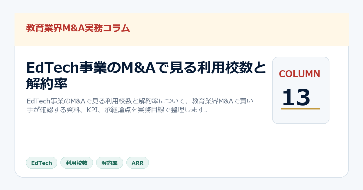 EdTech事業のM&Aで見る利用校数と解約率