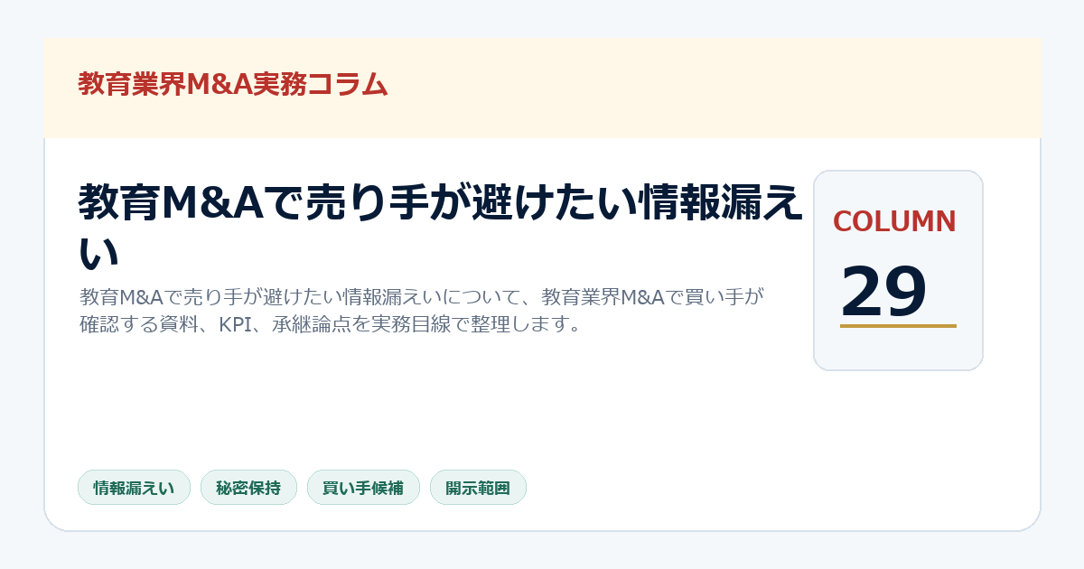 教育M&Aで譲渡企業が避けたい情報漏えい
