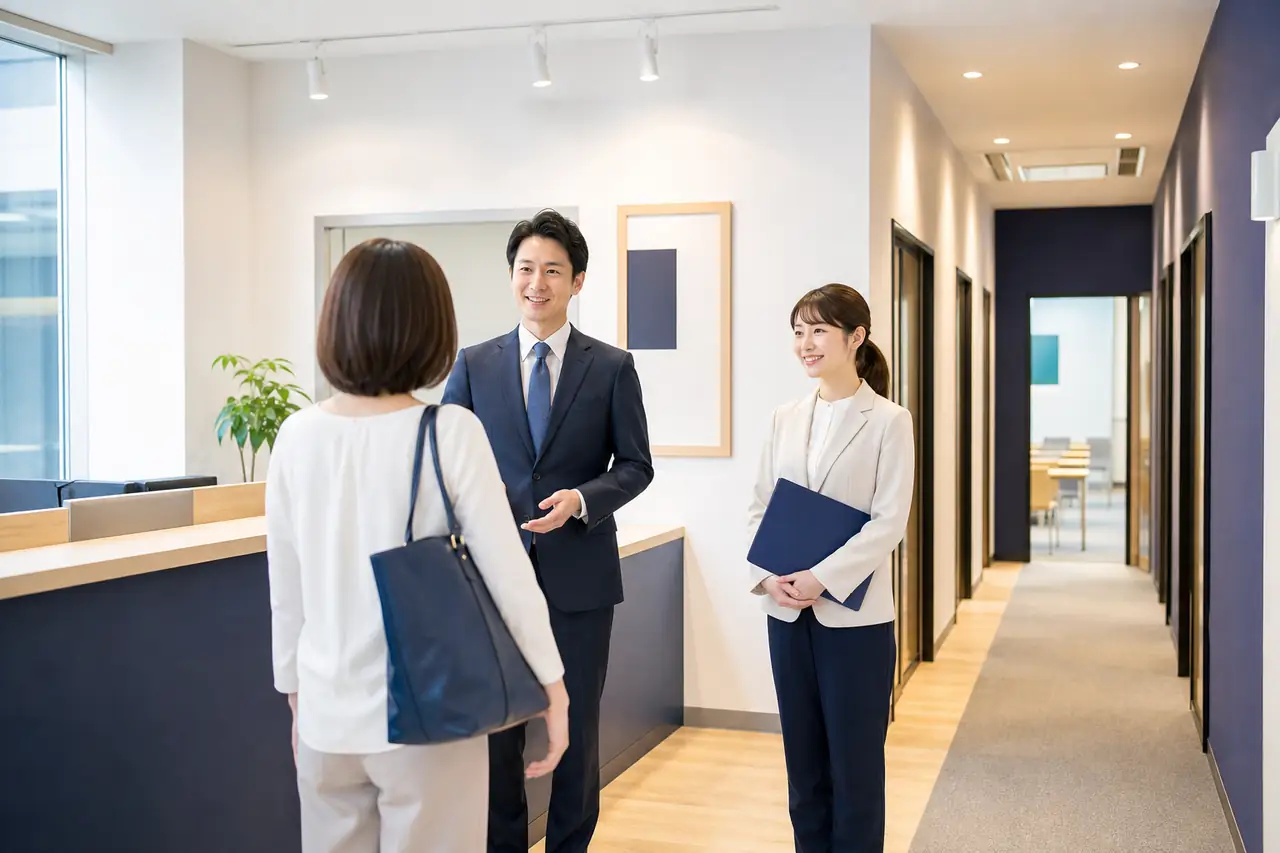 教育施設の受付と校舎導線