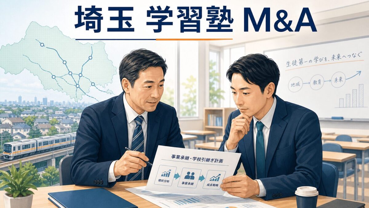 埼玉 学習塾 M&Aの沿線商圏・校舎別損益・講師承継を検討する経営者のイメージ